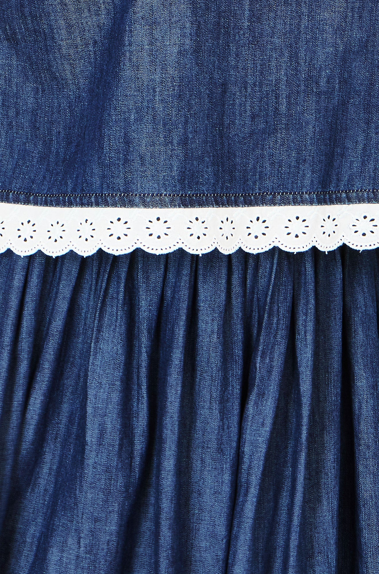 Yumi Blue Cotton Chambray Top with Lace Trims