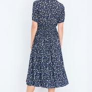 Yumi Navy Ditsy Floral Midi Shirt Dress with Ruched Waist