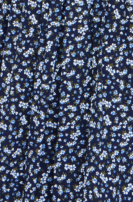 Yumi Navy Ditsy Floral Midi Shirt Dress with Ruched Waist