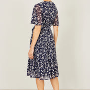 Yumi Navy Floral Mesh Wrap Dress