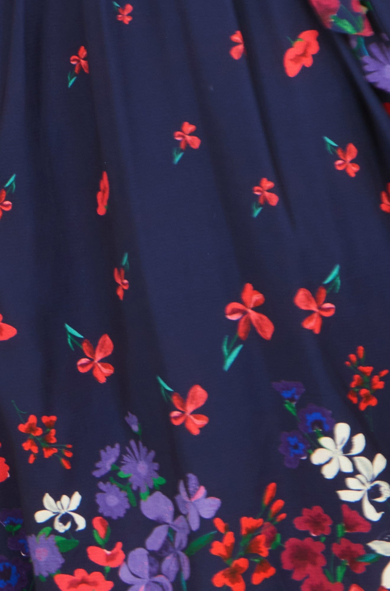 Yumi Navy Floral Mirror Wrap Dress with Dip Hem