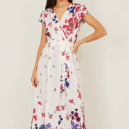 Yumi Ivory Floral Mirror Wrap Dress with Dip Hem
