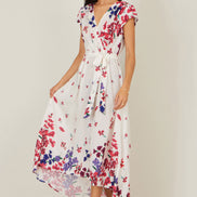 Yumi Ivory Floral Mirror Wrap Dress with Dip Hem