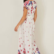 Yumi Ivory Floral Mirror Wrap Dress with Dip Hem