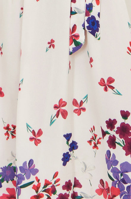 Yumi Ivory Floral Mirror Wrap Dress with Dip Hem