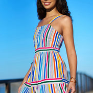 Yumi Multicolour Stripe Cotton Midi Sun Dress