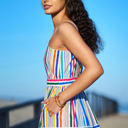Yumi Multicolour Stripe Cotton Midi Sun Dress
