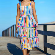 Yumi Multicolour Stripe Cotton Midi Sun Dress