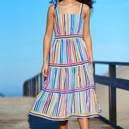 Yumi Multicolour Stripe Cotton Midi Sun Dress