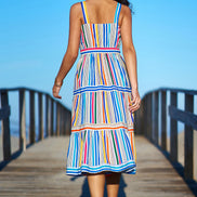 Yumi Multicolour Stripe Cotton Midi Sun Dress