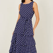 Yumi Navy Spot Tiered Midi Dress