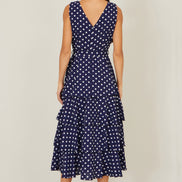 Yumi Navy Spot Tiered Midi Dress