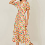 Yumi Multicolour Midi Tea Dress With Angel Sleeves