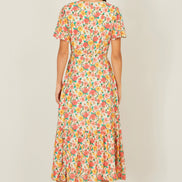 Yumi Multicolour Midi Tea Dress With Angel Sleeves