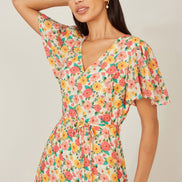 Yumi Multicolour Midi Tea Dress With Angel Sleeves