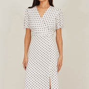 Yumi White Spot Print Wrap Tea Dress