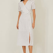 Yumi White Spot Print Wrap Tea Dress