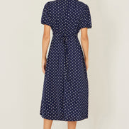 Yumi Navy Spot Wrap Midi Tea Dress