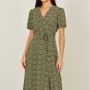 Yumi Green Spot Wrap Midi Tea Dress
