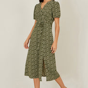 Yumi Green Spot Wrap Midi Tea Dress