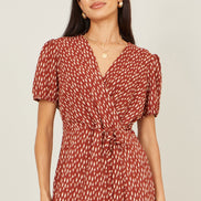 Yumi Brown Spot Wrap Midi Dress