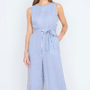 Yumi Blue Cotton Stripe Culotte Jumpsuit