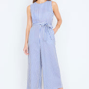 Yumi Blue Cotton Stripe Culotte Jumpsuit