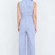 Yumi Blue Cotton Stripe Culotte Jumpsuit