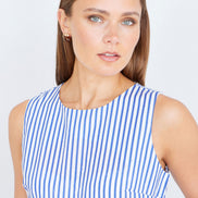 Yumi Blue Cotton Stripe Culotte Jumpsuit