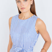 Yumi Blue Cotton Stripe Culotte Jumpsuit