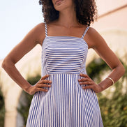 Yumi Blue Stripe Cotton Sun Dress With Ruched Back