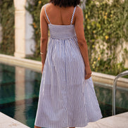 Yumi Blue Stripe Cotton Sun Dress With Ruched Back