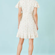 Yumi White Rose Print Wrap Over Frill Dress