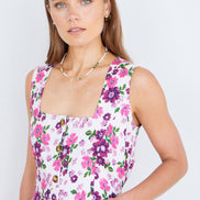Yumi Pink Retro Floral Cotton Stretch Pinafore Dress