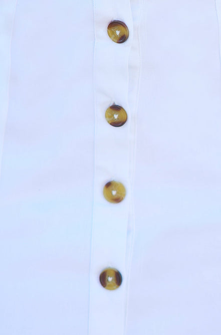 Yumi White Cotton Stretch Mini Skirt with Button Details