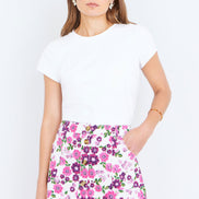 Yumi Pink Retro Floral Cotton Stretch Mini Skirt
