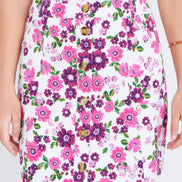 Yumi Pink Retro Floral Cotton Stretch Mini Skirt