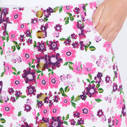 Yumi Pink Retro Floral Cotton Stretch Mini Skirt