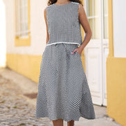 Yumi Black Gingham Cotton Top with Lace Trims