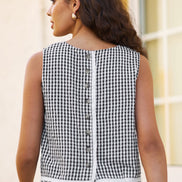Yumi Black Gingham Cotton Top with Lace Trims