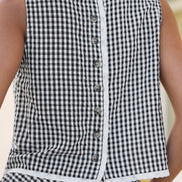 Yumi Black Gingham Cotton Top with Lace Trims