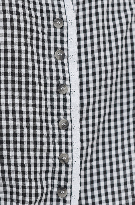 Yumi Black Gingham Cotton Top With Lace Trims
