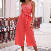 Yumi Red Gingham Button Through Jumpsuit