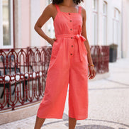 Yumi Red Gingham Button Through Jumpsuit