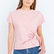 Yumi Pink Cotton Jersey Top with Knot Detail