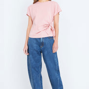 Yumi Pink Cotton Jersey Top with Knot Detail
