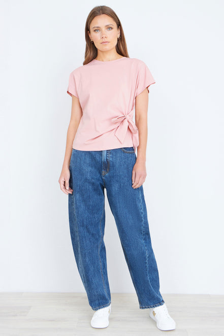 Yumi Pink Cotton Jersey Top with Knot Detail