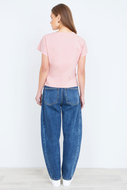 Yumi Pink Cotton Jersey Top with Knot Detail