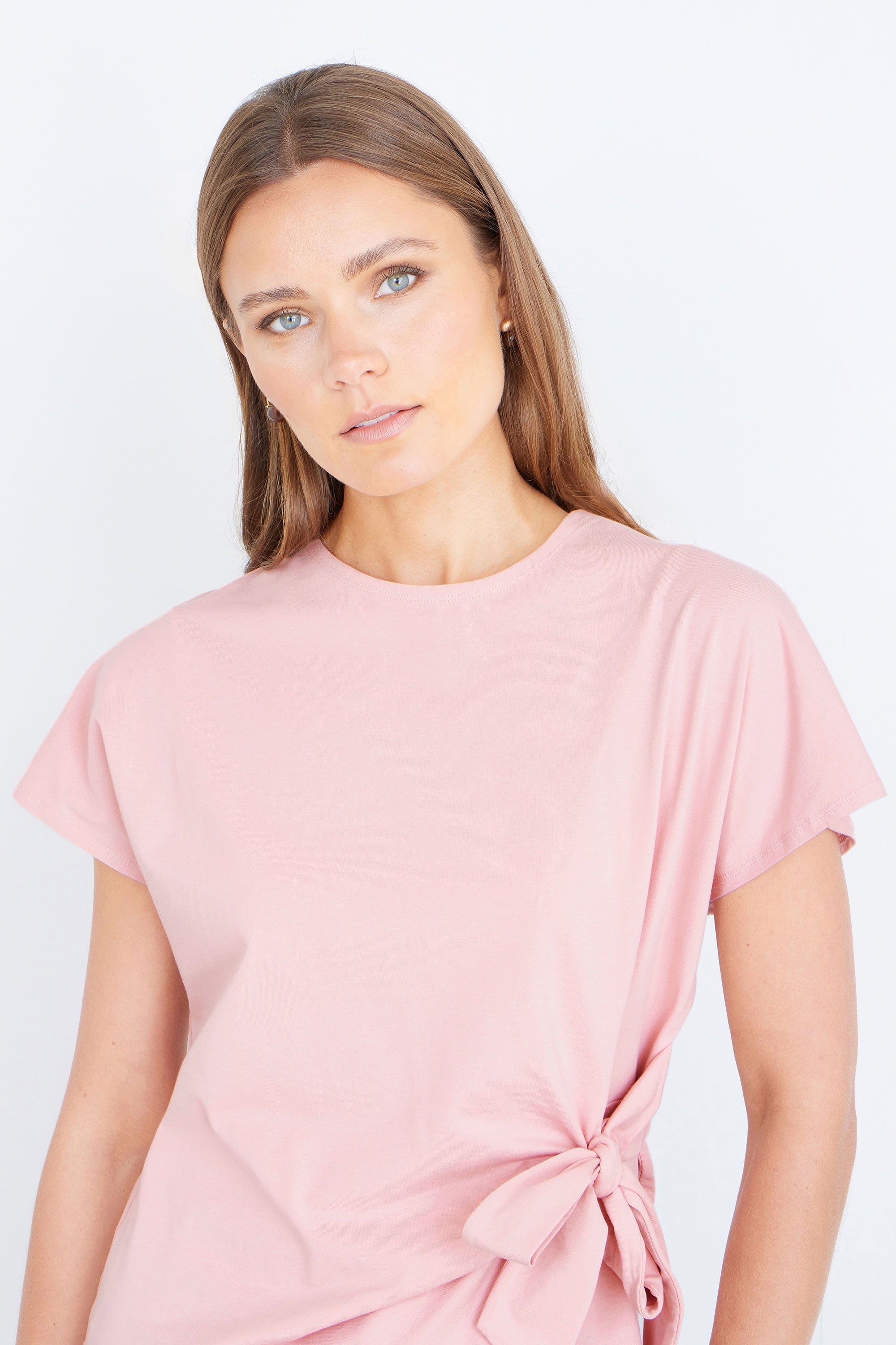 Yumi Pink Cotton Jersey Top with Knot Detail