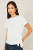 Yumi White Cotton Jersey Top With Knot Detail